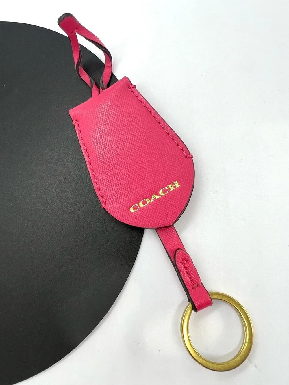 Coach Hot Pink Crossgrain Leather Clochette Key Bell Bag Charm Keyring